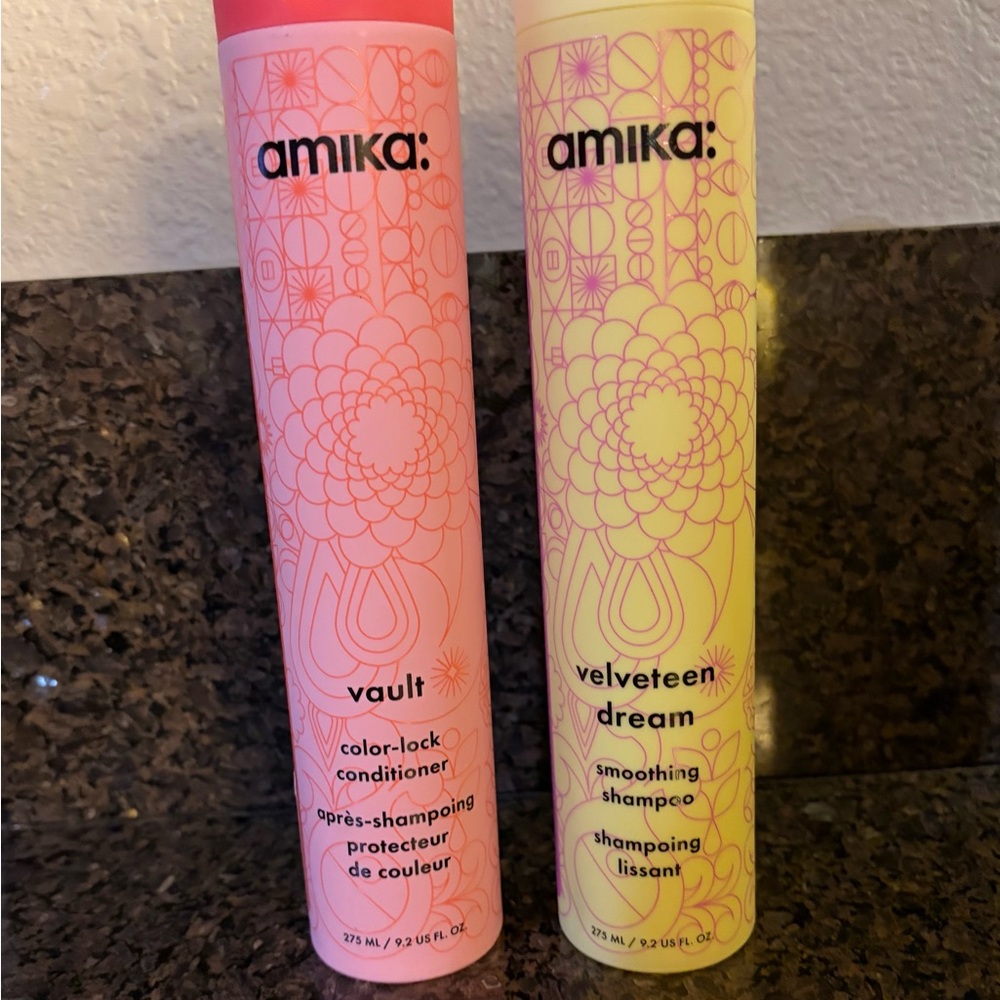 Amika Vault conditinor and Velveteen Dream shampoo.